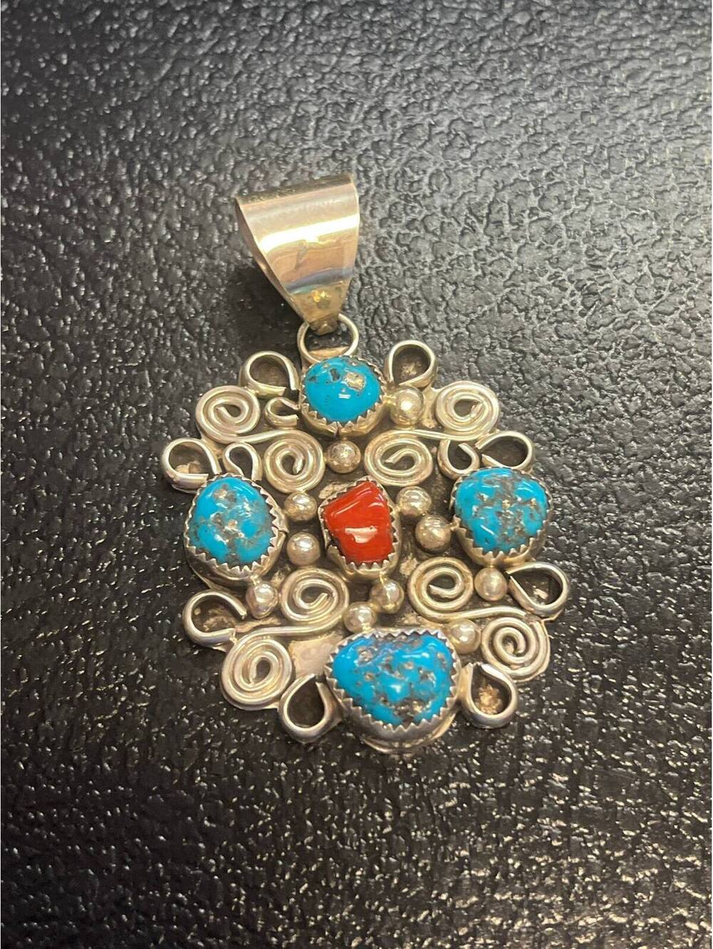Native American Navajo handmade sterling silver turquoise pendant